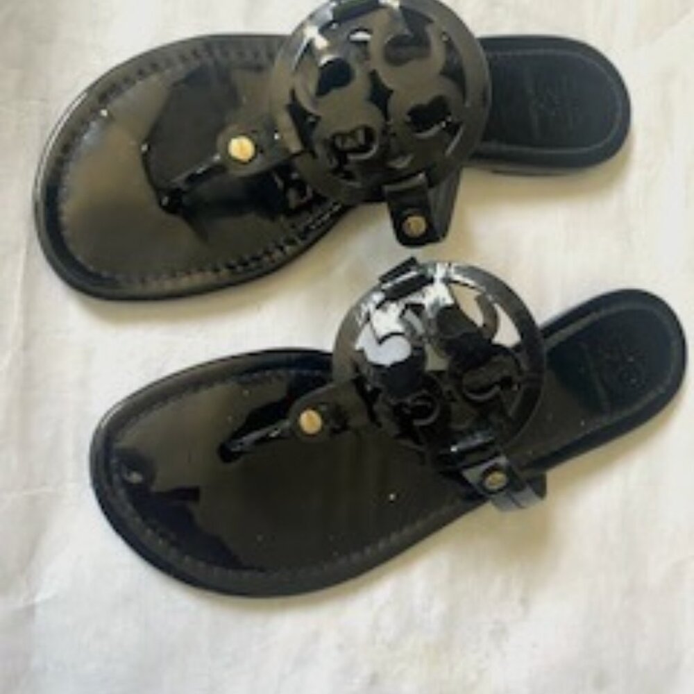 Tori Burch Miller soft sandal in Perfect Black Patent
